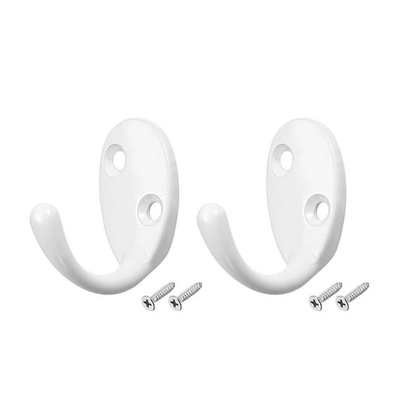 2Pcs Wall Mounted Hook Robe Hooks Single Coat Hanger Hanging, Zinc Alloy, White
