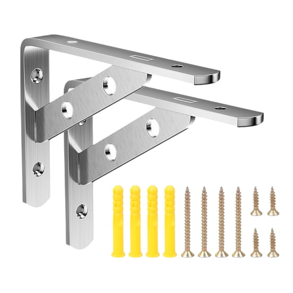 2Pcs Wall Mounted Stainless Steel Support Brackets Triangular Structure Heavy Duty Shelf Brackets Easy to Install