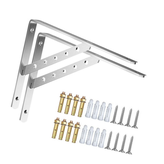 2Pcs Wall Mounted Stainless Steel Support Brackets Triangular Structure Heavy Duty Shelf Brackets Easy to Install