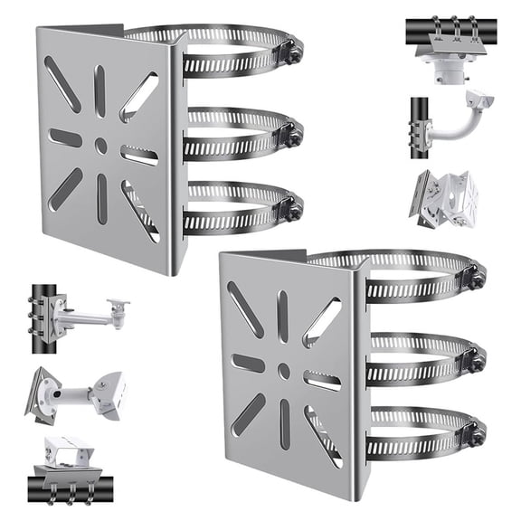 2Pcs Universal Wall Mounting Bracket with 6 , Stainless Steel Vertical Pole Mount Adapter for CCTV Security Camera