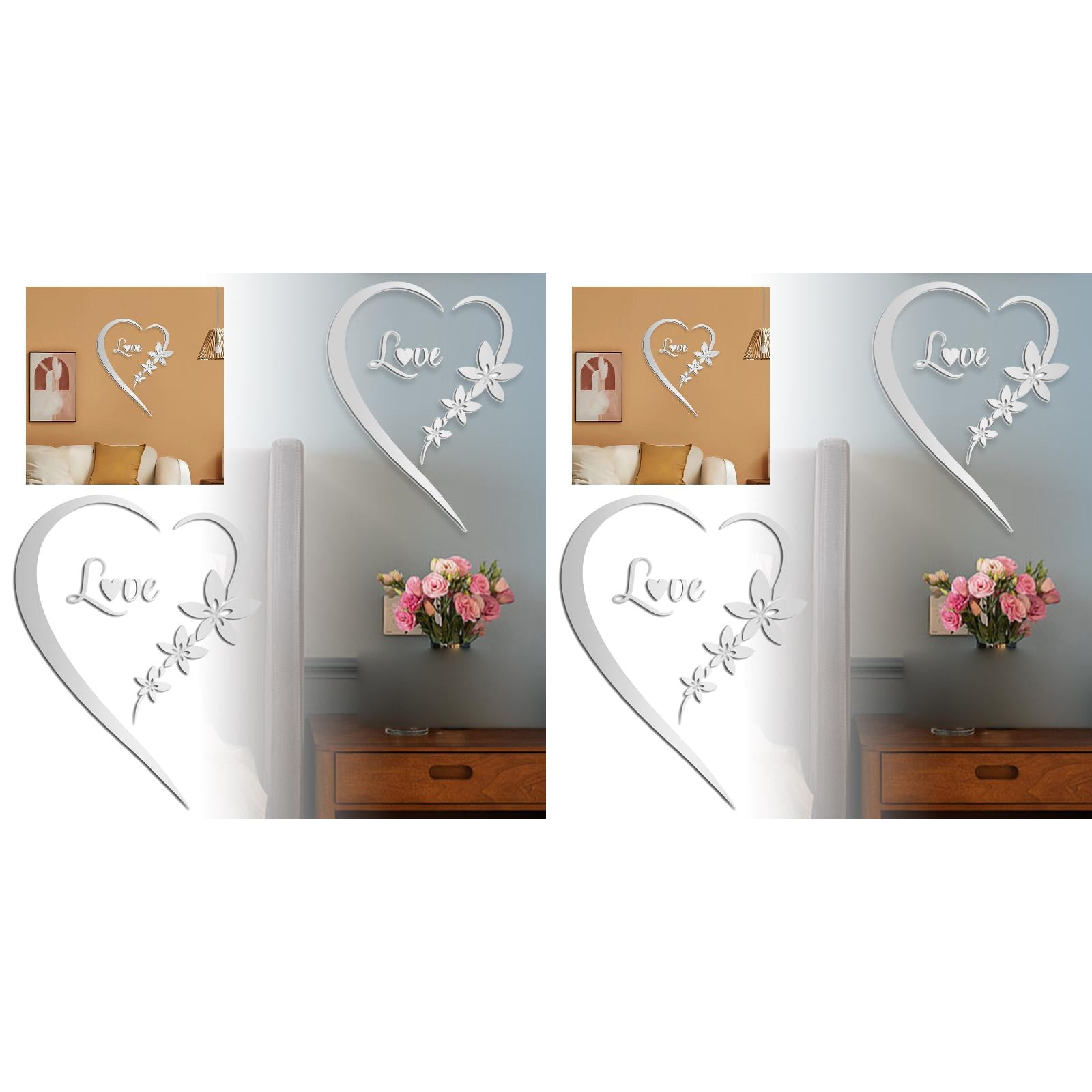 2Pcs Wall Stickers For Home Heart Design Acrylic Wall Art For Living