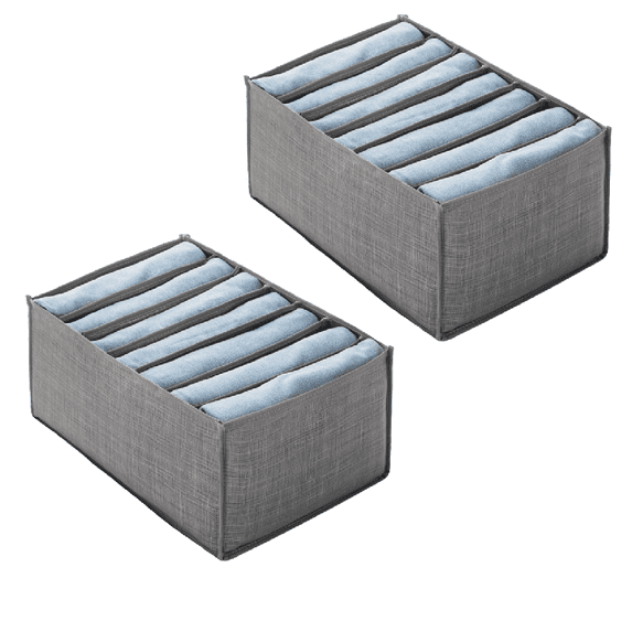 2Pcs Wardrobe Clothes Organizer, Clothes Drawer Organizer, Clothing Organizer, Drawer Dividers for Clothes, Mesh Separation Box for Thin Jeans, Trousers, T-shirts, Skirts (7 Grids, Gray)