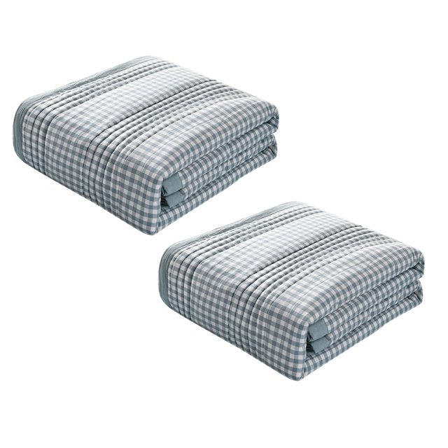 2PCS Washable Cotton Fabric Cover Simple Plaid Print Single/Double