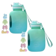 2Pcs Water Bottle With Handle Ton Ton Bucket Large Belly Cup Summer Water Cup Large Capacity Leakproof Pc Marker Motivational Jug For Outdoor Camping Fitness Men & Women Glass&Bottle