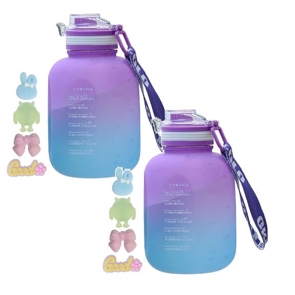 2Pcs Water Bottle With Handle Ton Ton Bucket Large Belly Cup Summer Water Cup Large Capacity Leakproof Pc Marker Motivational Jug For Outdoor Camping Fitness Men & Women Glass&Bottle