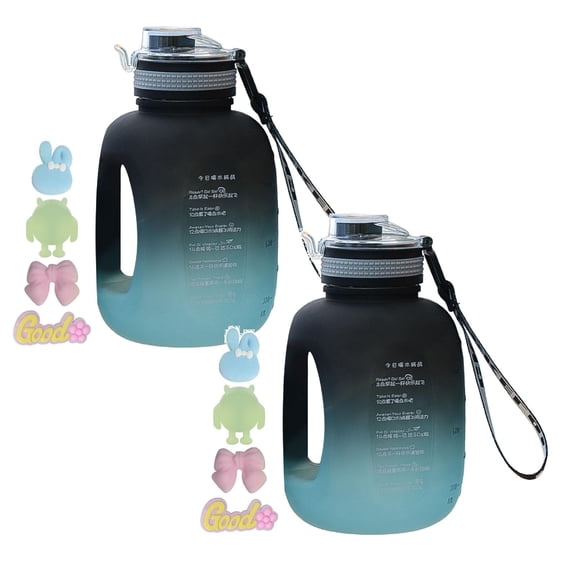 2Pcs Water Bottle With Handle Ton Ton Bucket Large Belly Cup Summer Water Cup Large Capacity Leakproof Pc Marker Motivational Jug For Outdoor Camping Fitness Men & Women Glass&Bottle