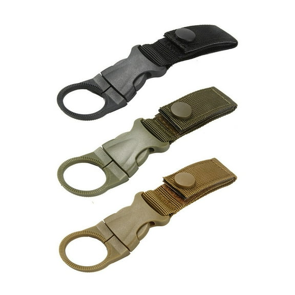 2Pcs Water Bottle Holder Clip Nylon Webbing Buckle Hook Climbing Waist Belt Molle Band Carabiner Keychain Belt Straps Black Fangkenuo