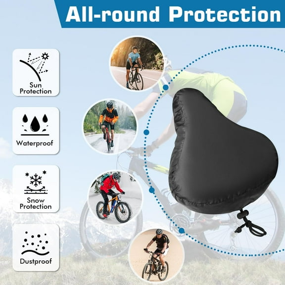 2Pcs Waterproof Bicycle Seat Covers, Bike Seat Cushion Covers with Drawstring, Washable Padded Bike Seat Cover for Women Men City/Mountain, Gray+Black