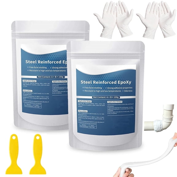 2Pcs Waterproof Heat-Resistant Epoxy Putty Repair, Quick-Repair AB, Heat Resistant Cures in 24 Hours for Metal Wood Ceramic PVC Concrete,Glass(RL)