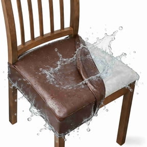 2Pcs Waterproof PU Leather Seat Covers for Dining Room Chairs, Stretch and Washable Chair Seat Slipcovers Protector for Dining/Kitchen Room and Dust Resistant(Coffee)