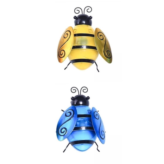 2Pcs Waterproof Solar Bees Lights Christmas Party Fence Decor Yellow Green