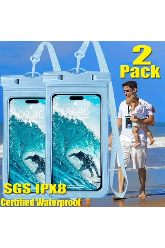 2Pcs Waterproof TPU Touch-Sensitive Phone Pouches, Fits Phones Up to 7.2 Inches for iPhone 16/15/14/13 Pro Max Plus, Great for Beach Swimming Diving Snorkeling