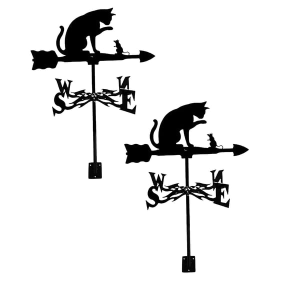 2Pcs Weathervanes Weather Vane Metal Weather Vanes Roof Mount Cat and Weathervanes for the Garden Yard Yard Patio Card Slot Easy to Use Happy 2026!