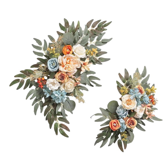 2Pcs Wedding Arch Wreath Handmade Floral Backdrop for Decor Wall Wedding Car Blue White