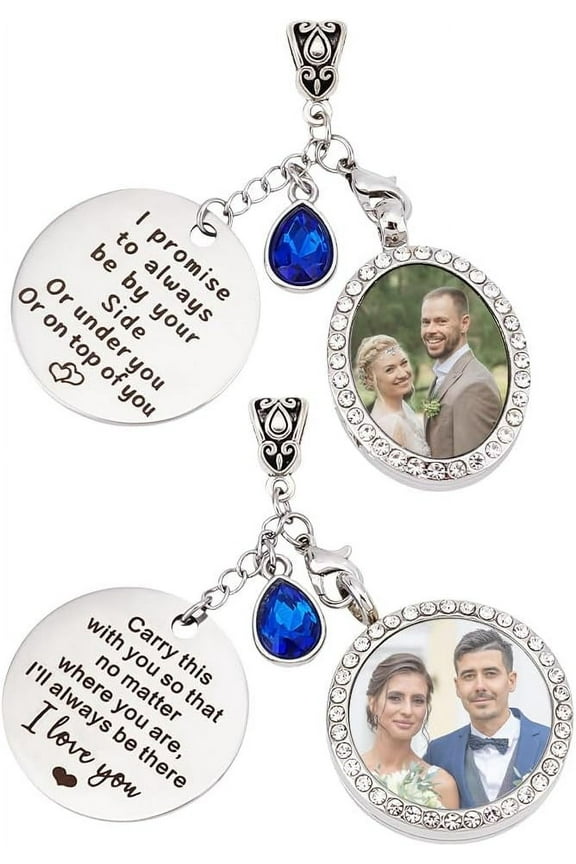 2Pcs Wedding Bouquet Photo Charms Bouquet Charm for DIY Bride Silver Jewelry Bride Bouquet Wedding Pendant for DIY Wedding Memory Bridal Bouquet Wedding Anniversary DIY Template
