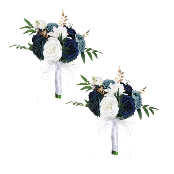 2Pcs Wedding Bouquets For Bride Bridesmaid Large Big Bridal Bouquet White Champagne Ivory Silk Roses Flowers For Wedding French Vintage Boho Decoration Bouquet (11.4In) Artificial Flowers