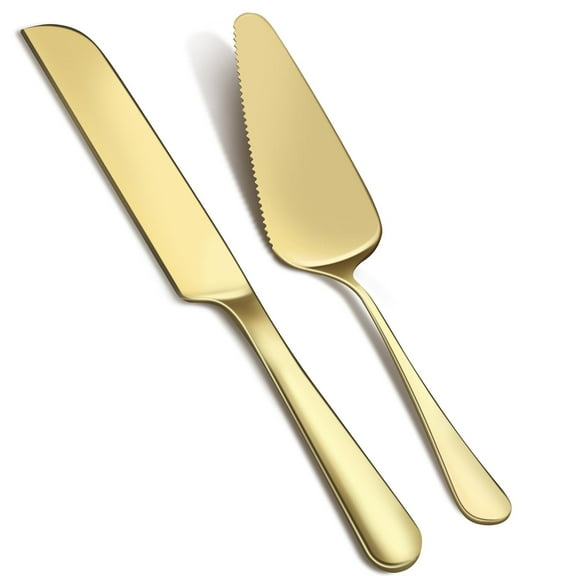 2Pcs Wedding Cake Knife and Server Set, Premium Cake Cutter includes 10.63" Cake Knife and 9.25" Pie Server, Stainless Steel Cake cutting set for Wedding, Birthday, Anniversary, Gold