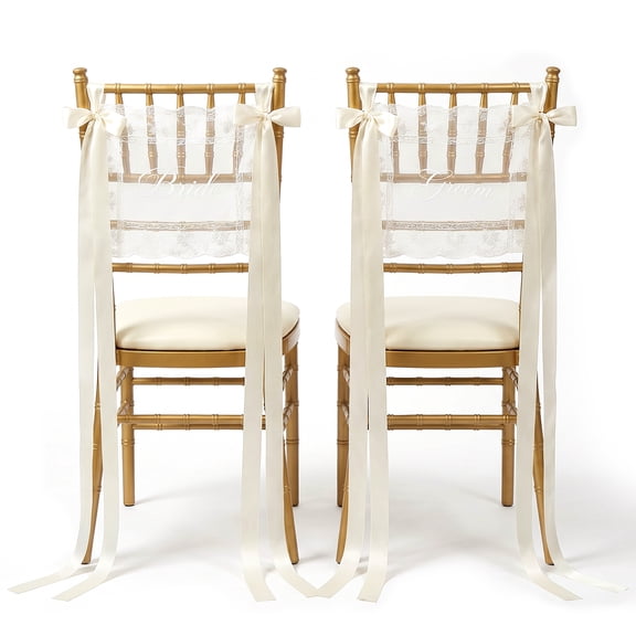 2Pcs Wedding Chair Signs Decorative Bride and Groom Wedding Chair Back Banners Covers with Satin Ribbons for Bride and Groom Photo Props