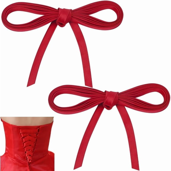 2Pcs Wedding Dress Zipper Replacement 3.5m/11.5ft Corset Satin Ribbon Tie Back Adjustable Lace-up Straps Dress Cord Corset Kit Loops Corset Prom Dress Strap DIY Craft Dark Red Dark Red 1set
