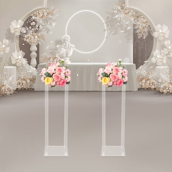 2Pcs Wedding Flower Vase Tabletop Acrylic Flower Stand Floor Vases Clear Wedding Centerpiece Stand Display Rack Aisle Decoration Pillar for Lawn Hotel Opening Ceremony Banquet Decor (60cm)