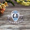 thumbnail image 1 of 2Pcs Wedding Ring Set 8X5mm Pear Shape 2.25 Carat Aquamarine Engagement Ring On 10K White Gold Halo Design, 1 of 5