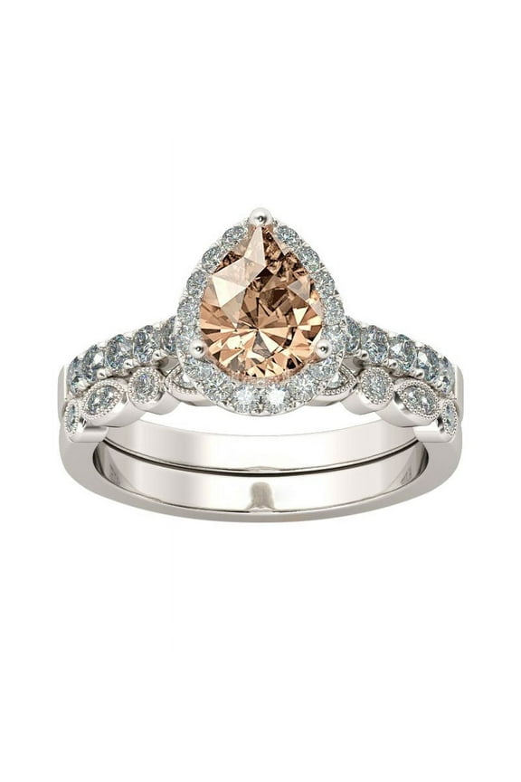 2Pcs Wedding Rings For Women Water Drop Champagne Cubic Zirconia Bridal Rhinestone Engagement Ring Full Diamond Ring Non Tarnish Valentines Gift Silver Size 10