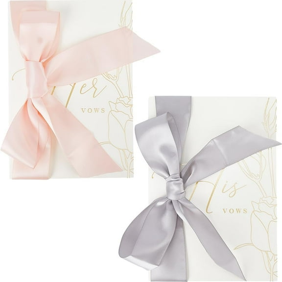2Pcs Wedding Vows Cards with Ribbons Gold Foil Folded His and Hers Vow Books Flower Pattern Elegant Envelopes Wedding Gift Registry Ideas White 7.91x5.59inch