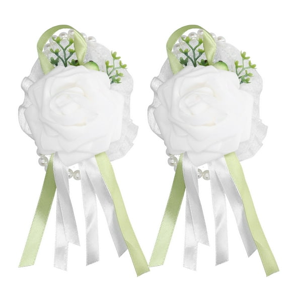 2Pcs Wedding Wrist Corsage Innovative Bridesmaid Artificial Wrist Flower Pearl Bracelet