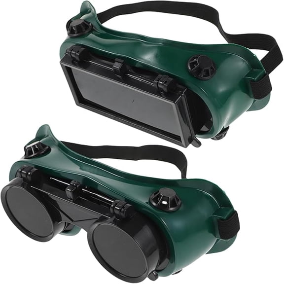 2Pcs Welding Goggles Flip-Up Safety Glasses,Adjustable Fit Green Plastic Frame for Welding & Cutting Torch (Plastic)
