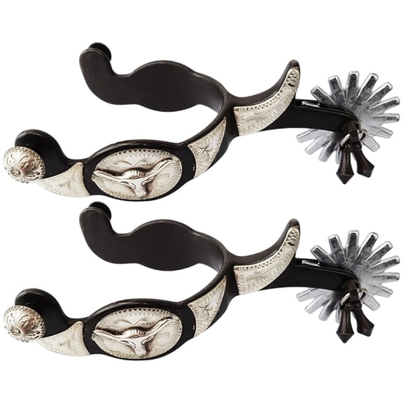 2Pcs Western Spurs, Vintage Carved Spurs, West Cowboy Spurs, Retro Bronze Carbon Steel Horse Spurs with Turnable Gear for Horse
