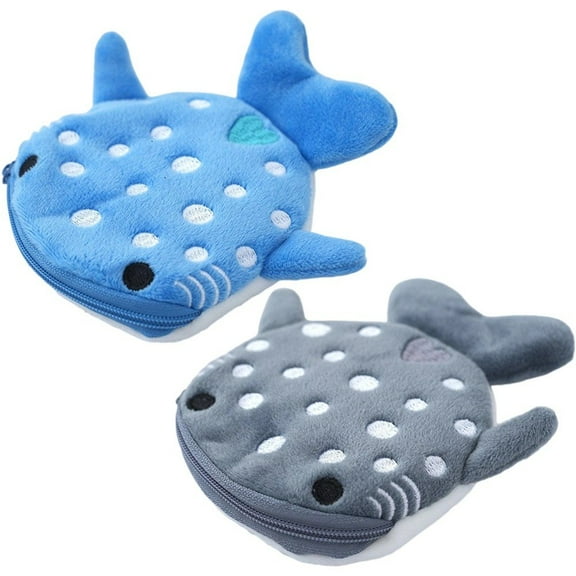 Hzzsbu 2Pcs Whale Shark Coin Purse, Mabor Cute Kawaii Wallet Whale Shark Dolphin Plush Coin Pouch with Zipper Mini Cartoon Pouch Portable Sea Animal Change Purse