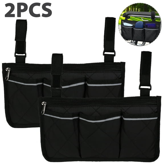 2Pcs Wheelchair Side Bag with Pouches Hang on Side with Bright Line Waterproof Organizer for Wheelchair Walker Pouches Walkers Scooters Mobile Chairs