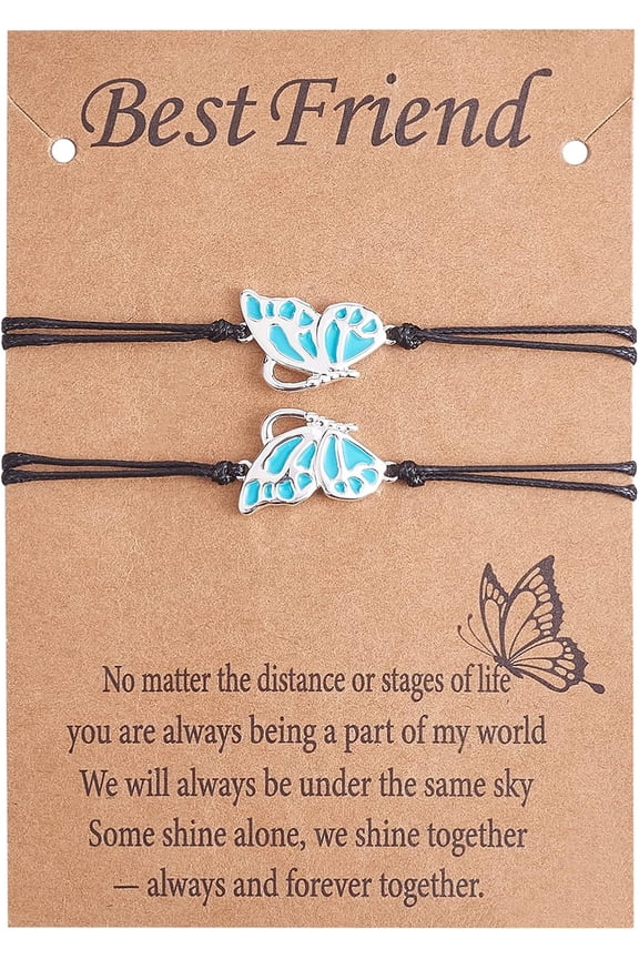 2Pcs White Brass Enamel Butterfly Link Bracelets Set Adjustable Couple Bracelets for Lovers Best Friends Platinum 4-3/4~10-1/4 inch(12cm)