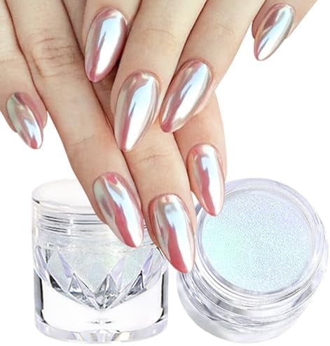 2Pcs White Chrome Nail Powder Clear Blue Glass Effect Super Glossy ...