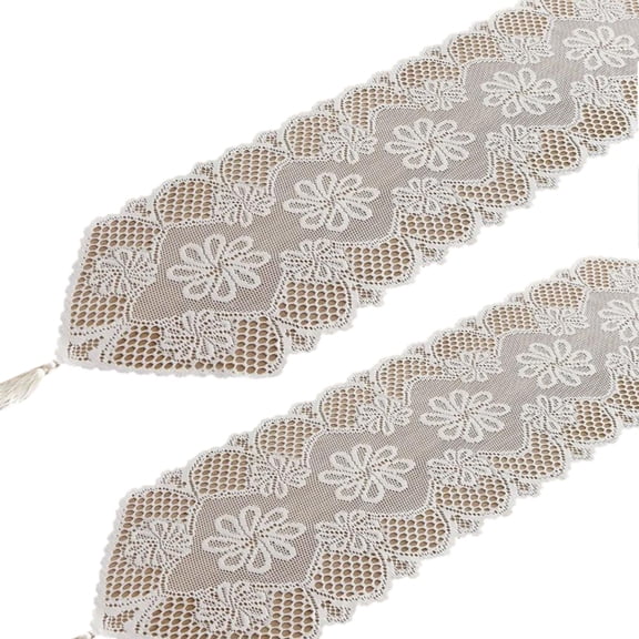 2Pcs White Cotton Crochet Table Runners, Lace Floral Table Doilies Cover for Artisanal Touch to Table Setting