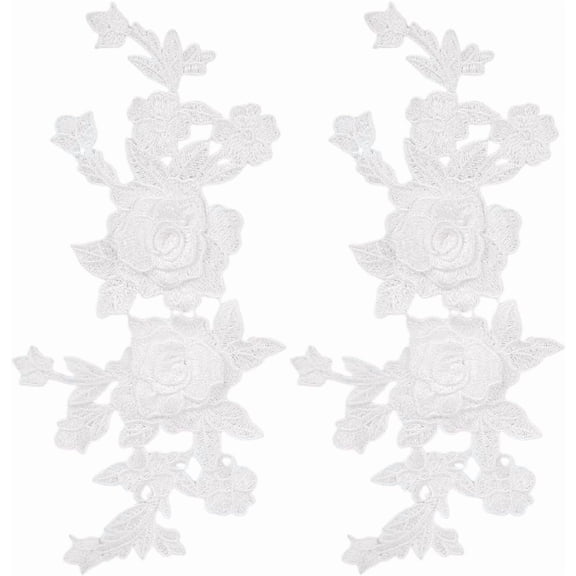 2Pcs White Floral Lace Applique Boho Love Vintage Rose Embroidered Sew on Patches Retro Flower Pair Polyester Ornament for Wedding Dress Hat Bag Jeans Shoes Clothes Crafts Accessories
