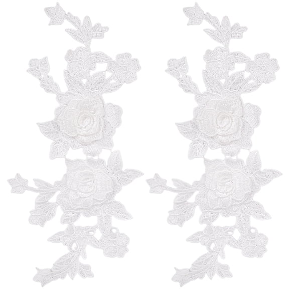 2Pcs White Floral Lace Applique Boho Love Vintage Rose Embroidered Sew on Patches Retro Flower Pair Polyester Ornament for Wedding Dress Hat Bag