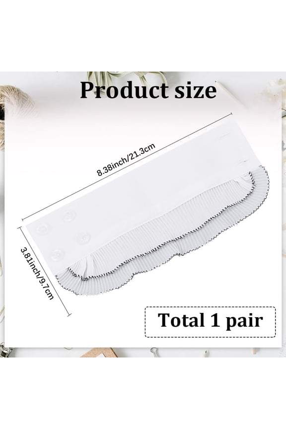 2Pcs White Lace Wrist Cuff Lolita Detachable Ruffled Floral False Sleeves Gloves Layered Hand Sleeves Extender Women's Short Chiffon Cuffs for Sweater Blouse Coat Clothing Women