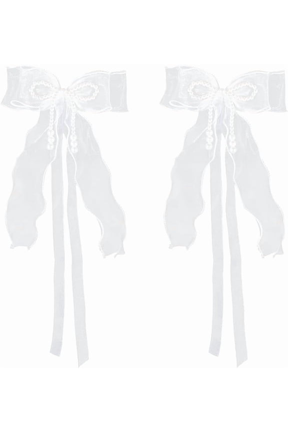 2Pcs White Pearls Bowknot Lace Charms Bowknot Lace Brooches