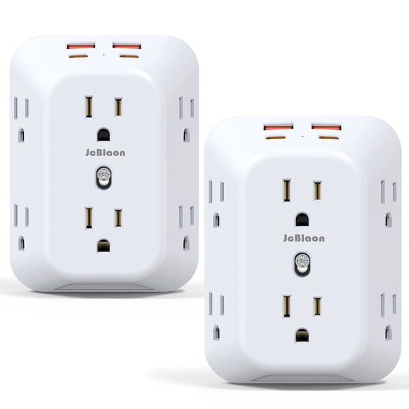2Pcs White Wall Socket Extender, 6 AC 4 USB (2 USB-C) Surge Protector for Home Office Dorm