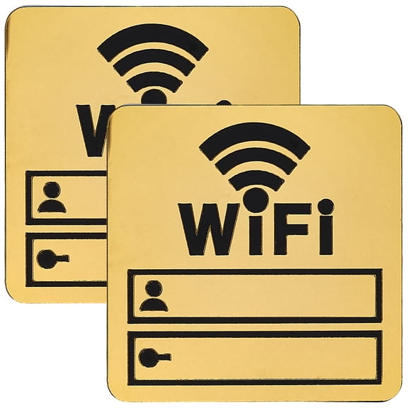 2Pcs WiFi Password Sign Gold Acrylic Rewritable Self Adhesive Wireless Internet Signage 3D Public Shope Mirror Wall Sticker Decal