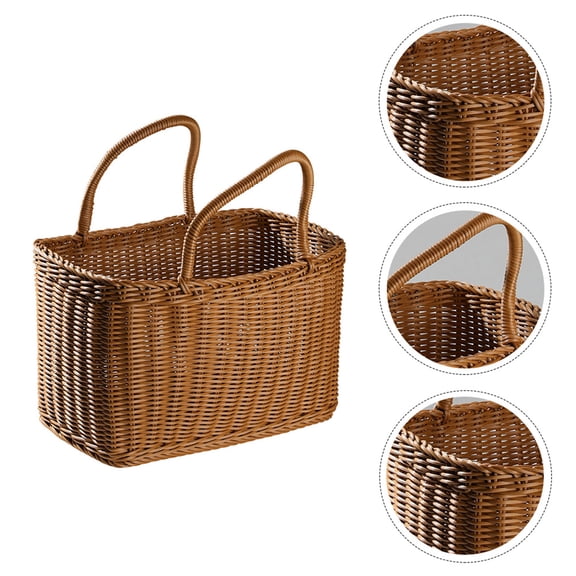 2Pcs Wicker Shopping Basket with Handles  Reusable Handwoven Market Basket for Groceries, Farmers Market, Foraging, Picnic