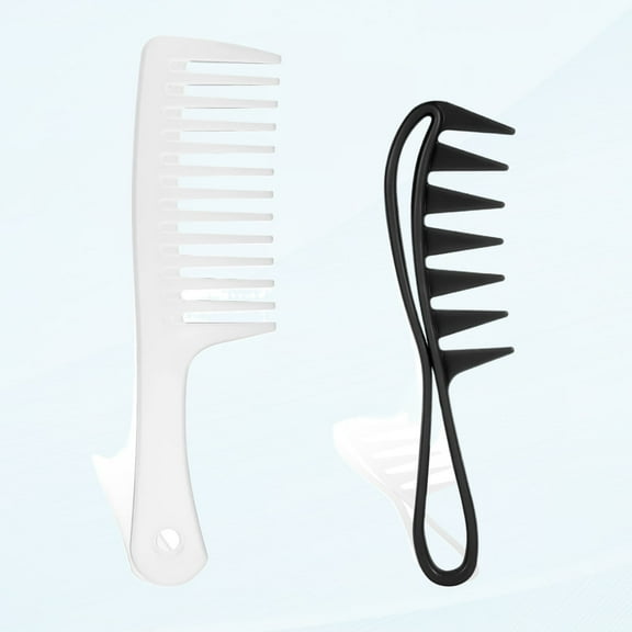 2Pcs Wide Tooth Comb, Large Tooth Comb Wide Tooth Comb Curl Comb Hairstyle Tools Wide Tooth Comb for Women Wide Tooth Comb for Wet Hair or Dry Hair (Black, White)