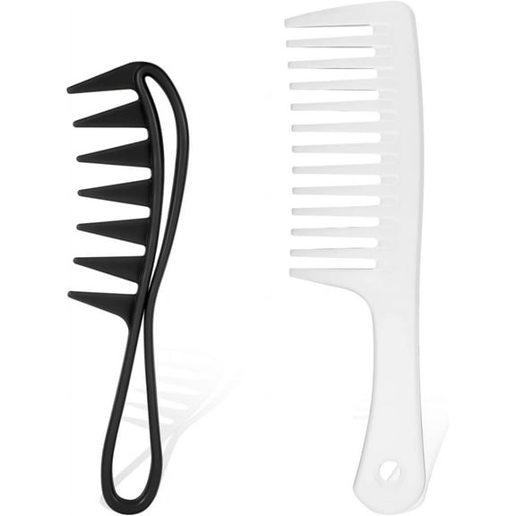 2Pcs Wide Tooth Comb, Large Tooth Combs Teeth CombWide Tooth Curl Comb Hairstyle Tools Wide Tooth Combs for Women Wide Tooth Comb for Wet Hair or Dry Hair (Black, White)