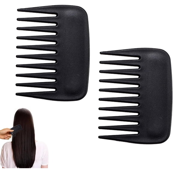 2Pcs Wide Tooth Combs Professional Anti Static Streaker Comb Portable Pocket Size Mini Afro Comb with No Handle Design Compatible with Men Women Curly Straight Wet Dry Hair (9x7cm, Black)