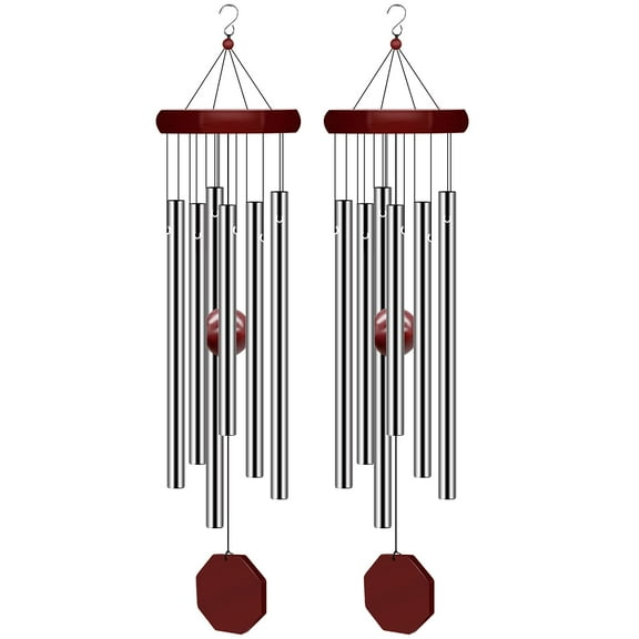 2Pcs Wind Chimes for Outside, Memorial Wind Chimes Deep Tone, Soothing Aluminium Windbell, Large Wind Chimes with 6 Tuned Tubes & Hook, 28''