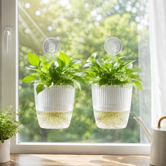 2Pcs Window Hanging Propagation Stations with Suction Cups, Clear Plastic Propagation Vases Propagated Plant Holder Wall Pots for Indoor Plants Office Home Garden Decoration