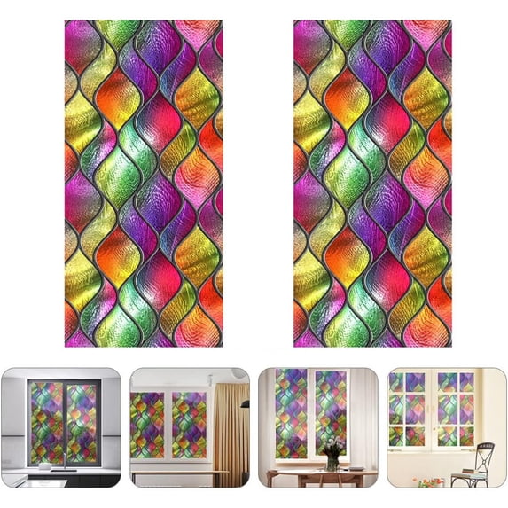 2Pcs Window Privacy Film, No Glue Removable Heat Control Anti UV (120cm*58cm), Stained Static Cling Decorative Window Film for Glass Door, Home, Office, Kitchen (Color 3)