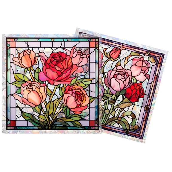 2Pcs Window Privacy Sticker Rose Pattern Window Glass Film Static Self Adhesive Window Film for Home, Bathroom, Bedroom