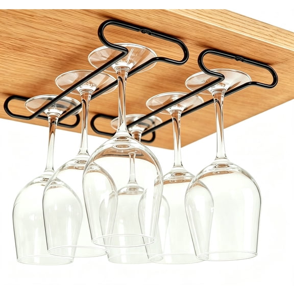 2Pcs Wine Glass Holder , Under Cabinet Wine Glass Rack, Hanging Stemware Holder for Cabinet Shelf